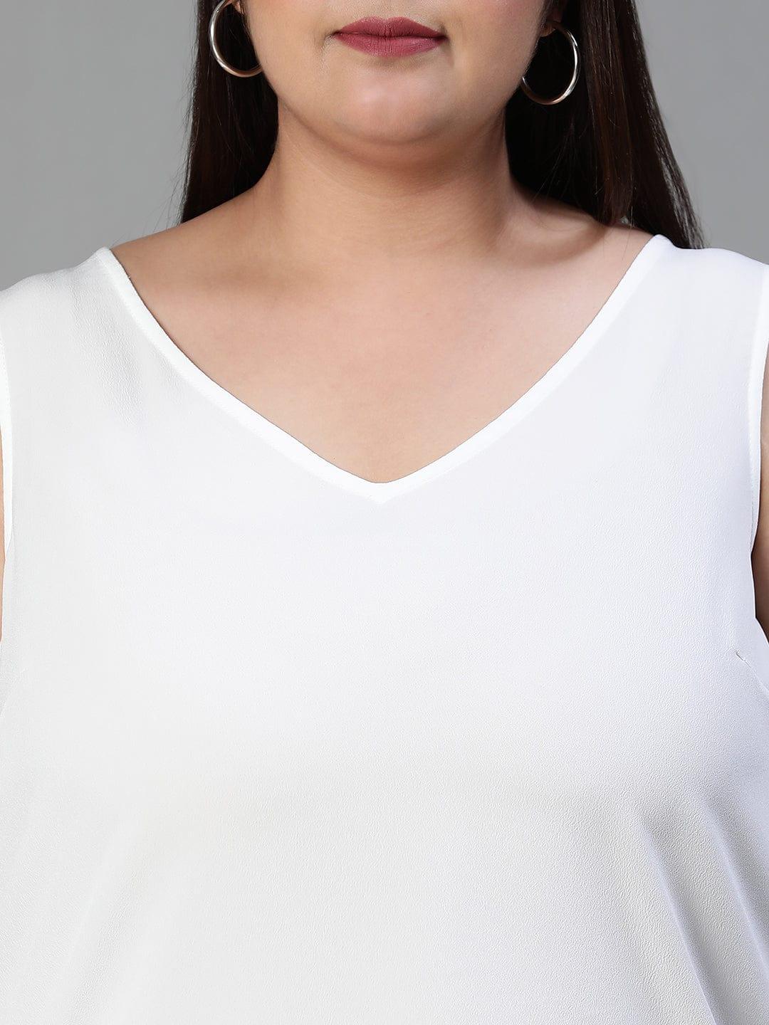 Graced Solid White Sleeveless Plus Size Women Loopy Top