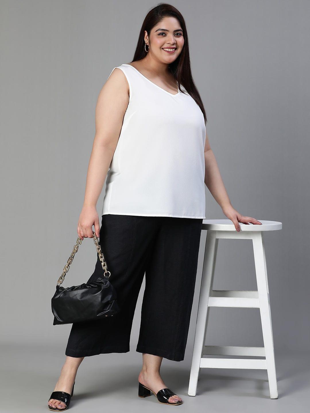 Graced Solid White Sleeveless Plus Size Women Loopy Top