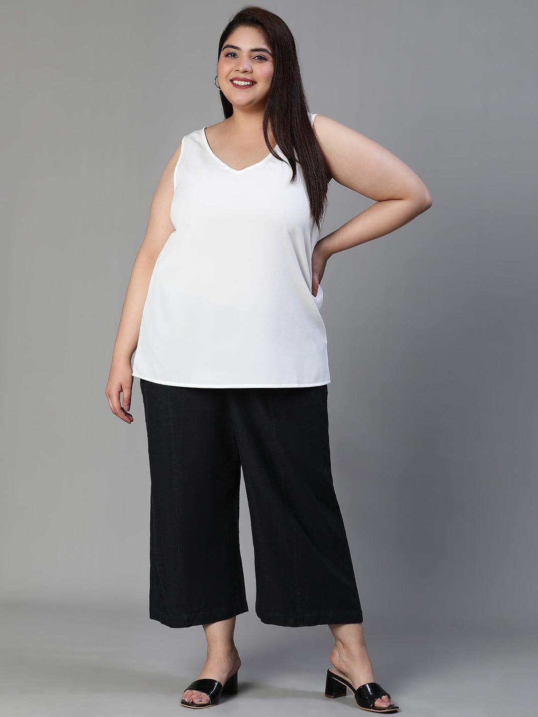 Graced Solid White Sleeveless Plus Size Women Loopy Top