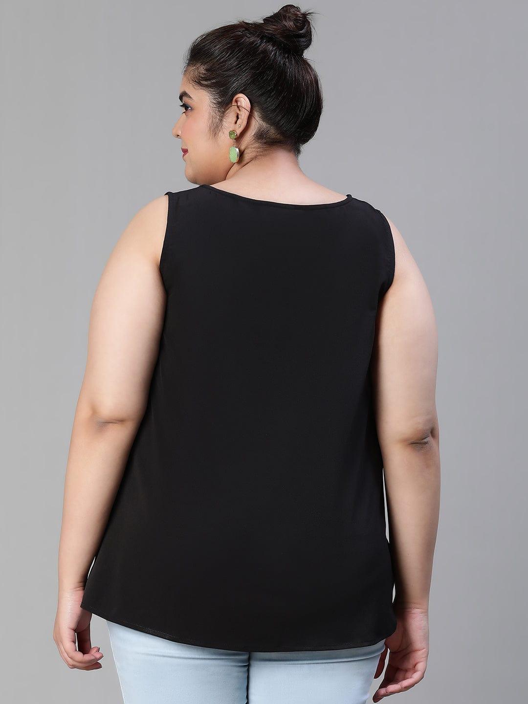 Enhanced Solid Black Sleeveless Plus Size Women Loopy Top