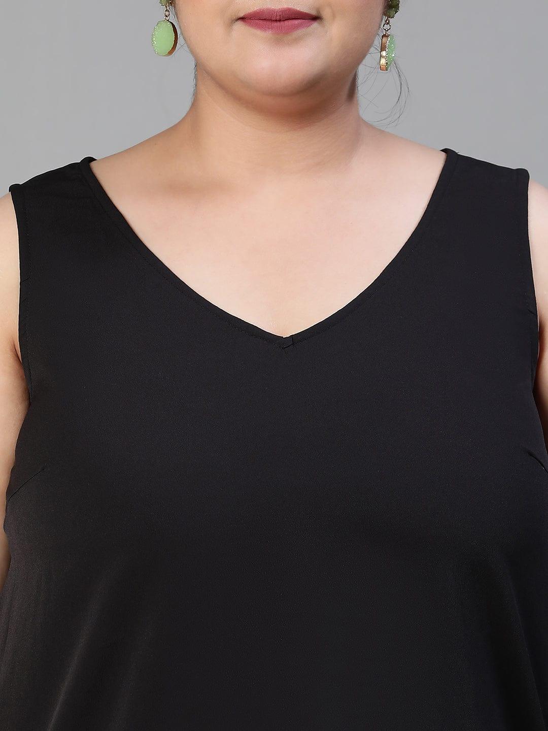 Enhanced Solid Black Sleeveless Plus Size Women Loopy Top