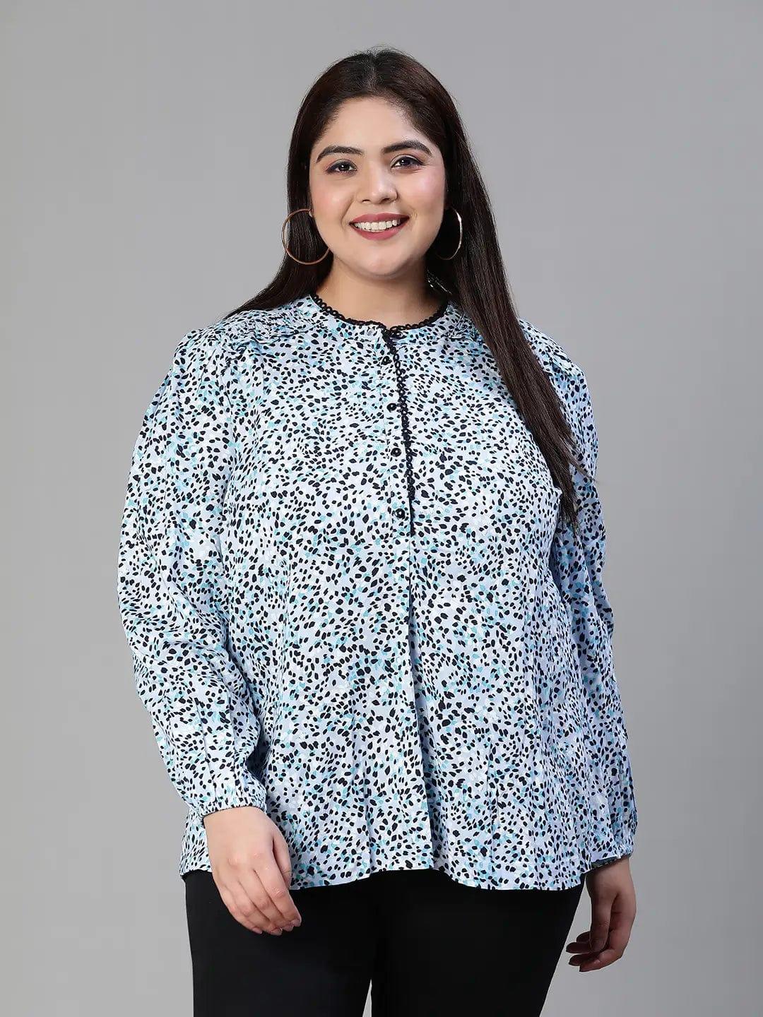 Vintage Animal Print Laced Multicolor Plus Size  Loopy Top For Women