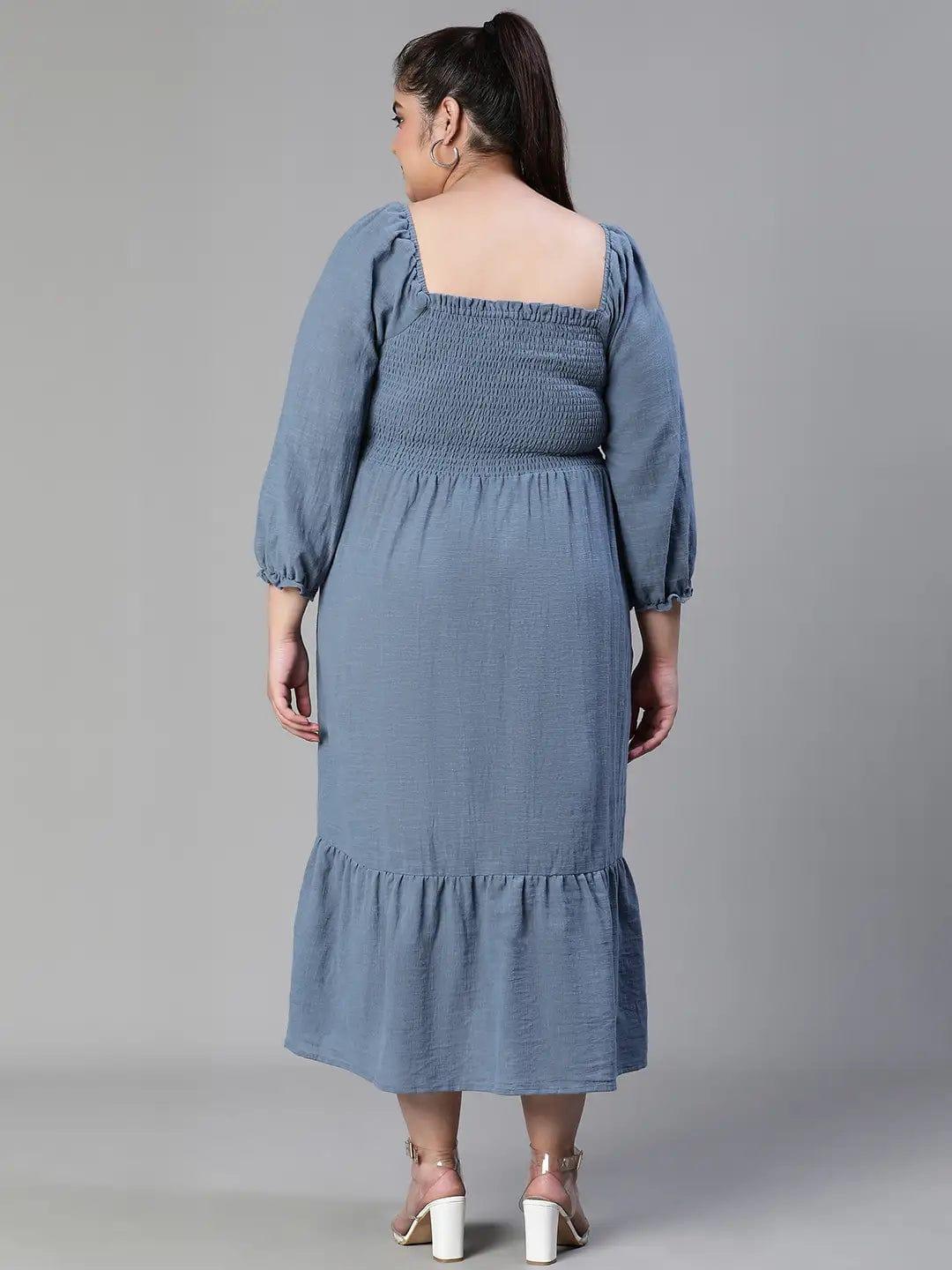 Beyond Grey Smocked Long Plus Size Curvy Maxi Cotton Dress