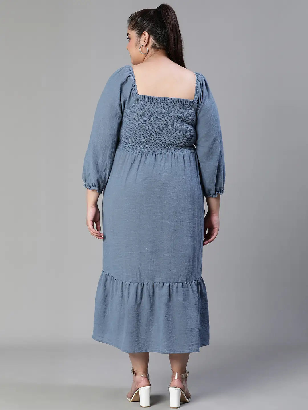 Beyond Grey Smocked Long Plus Size Maxi Cotton Dress