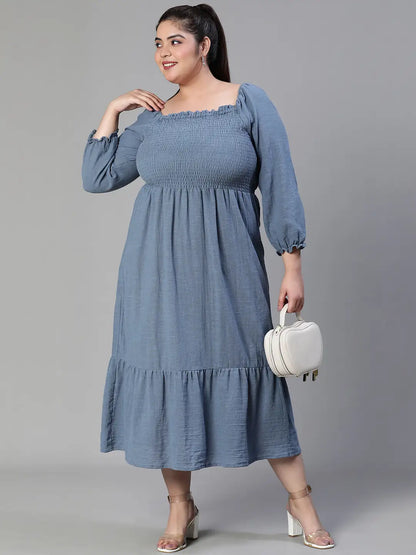 Beyond Grey Smocked Long Plus Size Maxi Cotton Dress