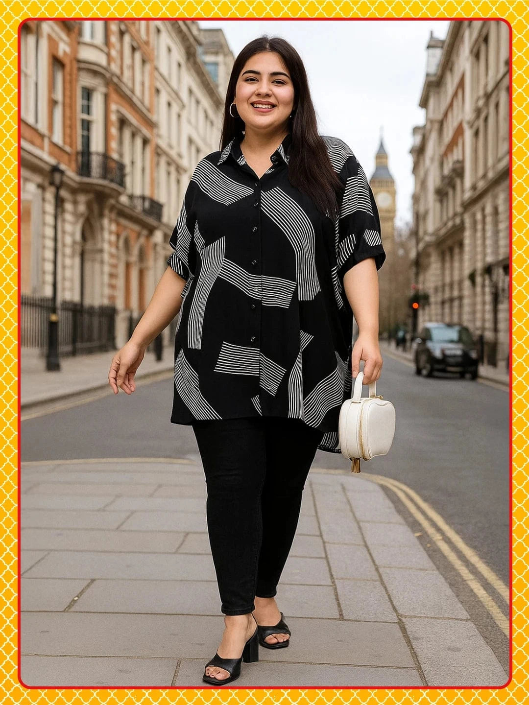 Lash Black Printed Baggy Style Button-Down Plus Size Pluszi Tunics
