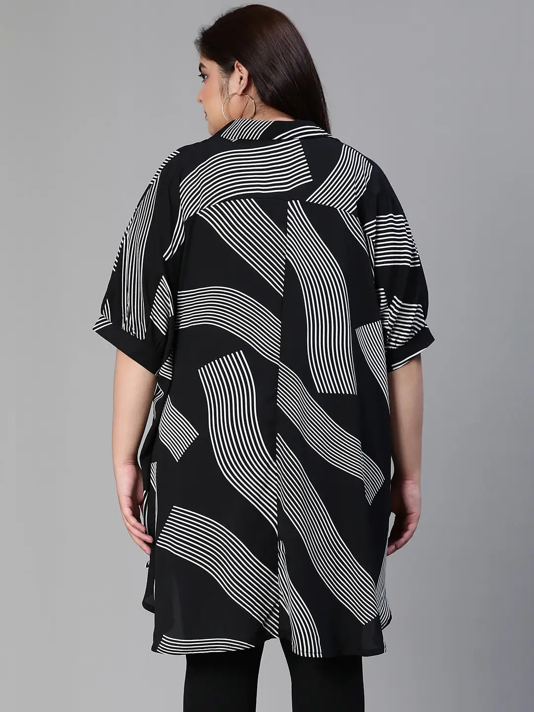 Lash Black Printed Baggy Style Button-Down Plus Size Tunic