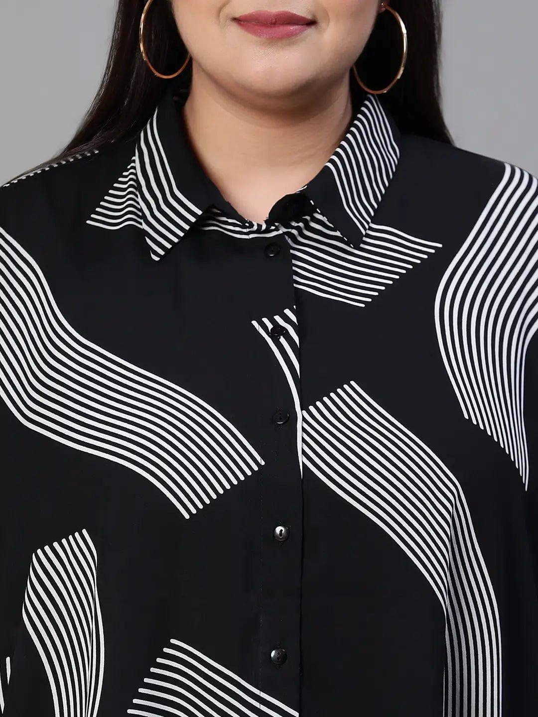 Lash Black Printed Baggy Style Button-Down Plus Size Pluszi Tunics