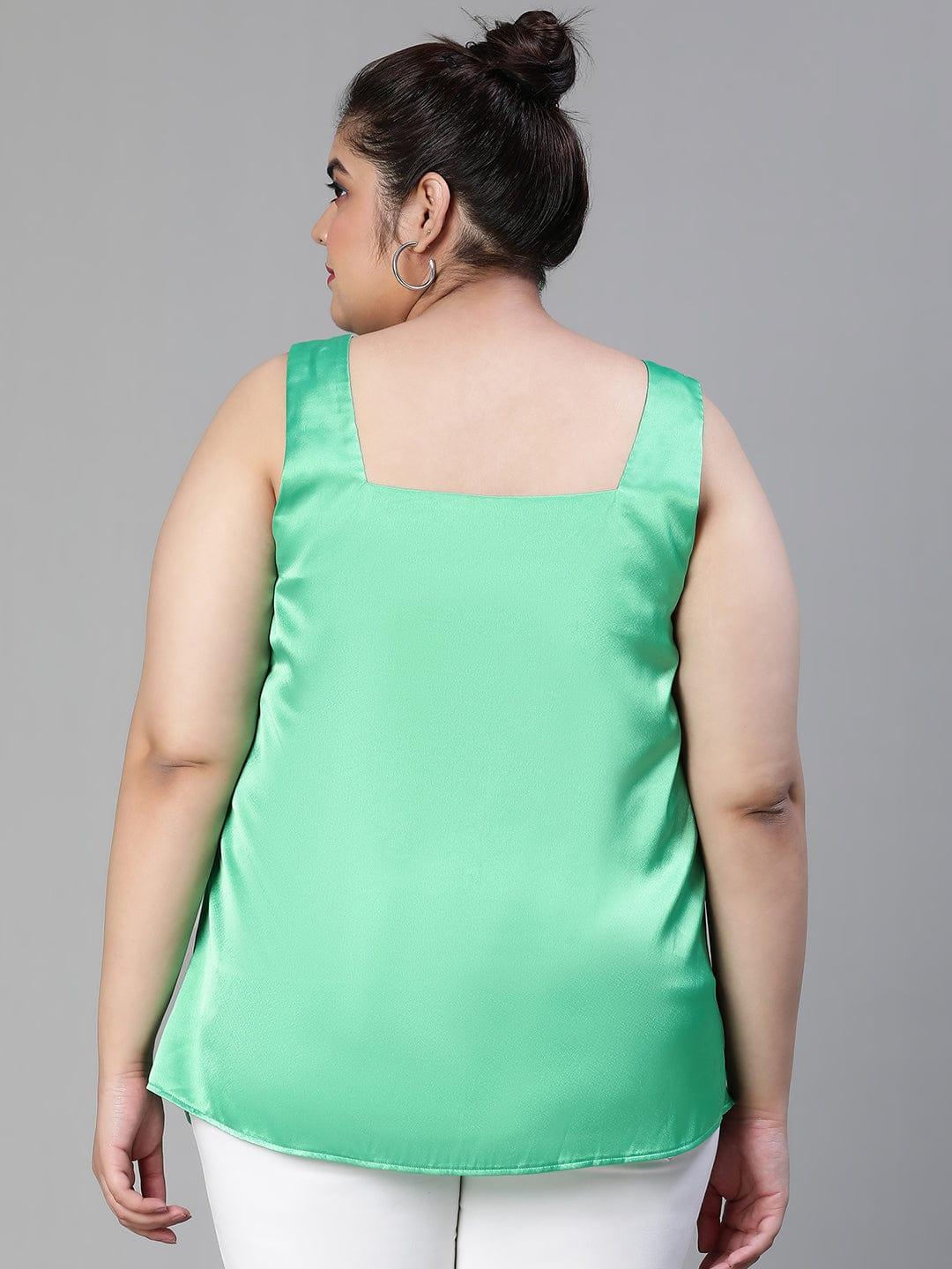 Formost Green Sleeveless Satin Plus Size Women Loopy Top