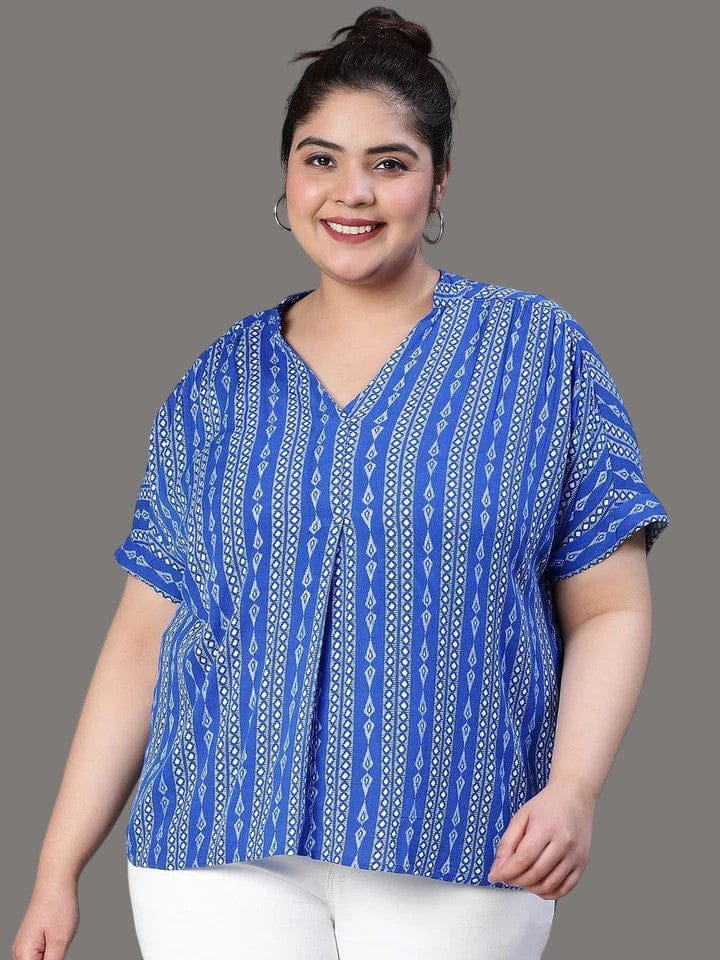 Plus Size Blue Printed Top