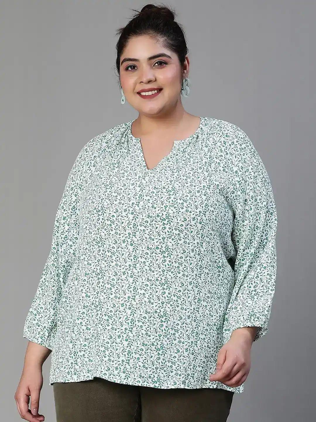 Shell-Out Floral Print Casual Cotton Plus Size Loopy Top Now