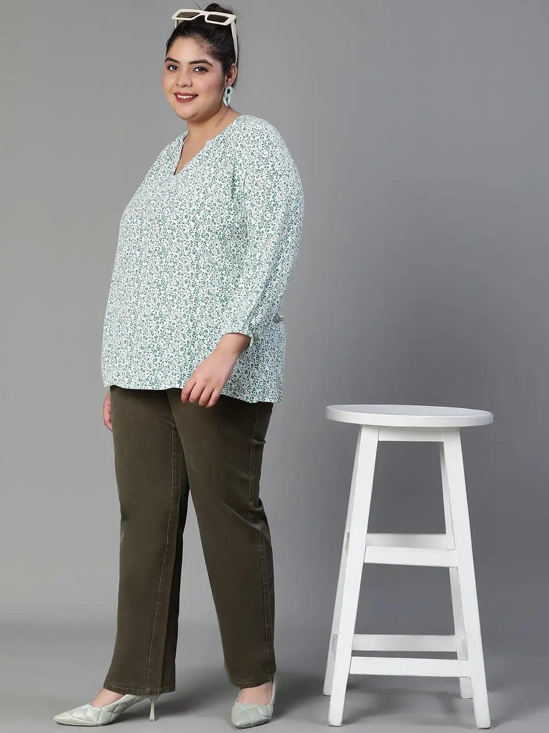 Shell-Out Floral Print Casual Cotton Plus Size Loopy Top Now