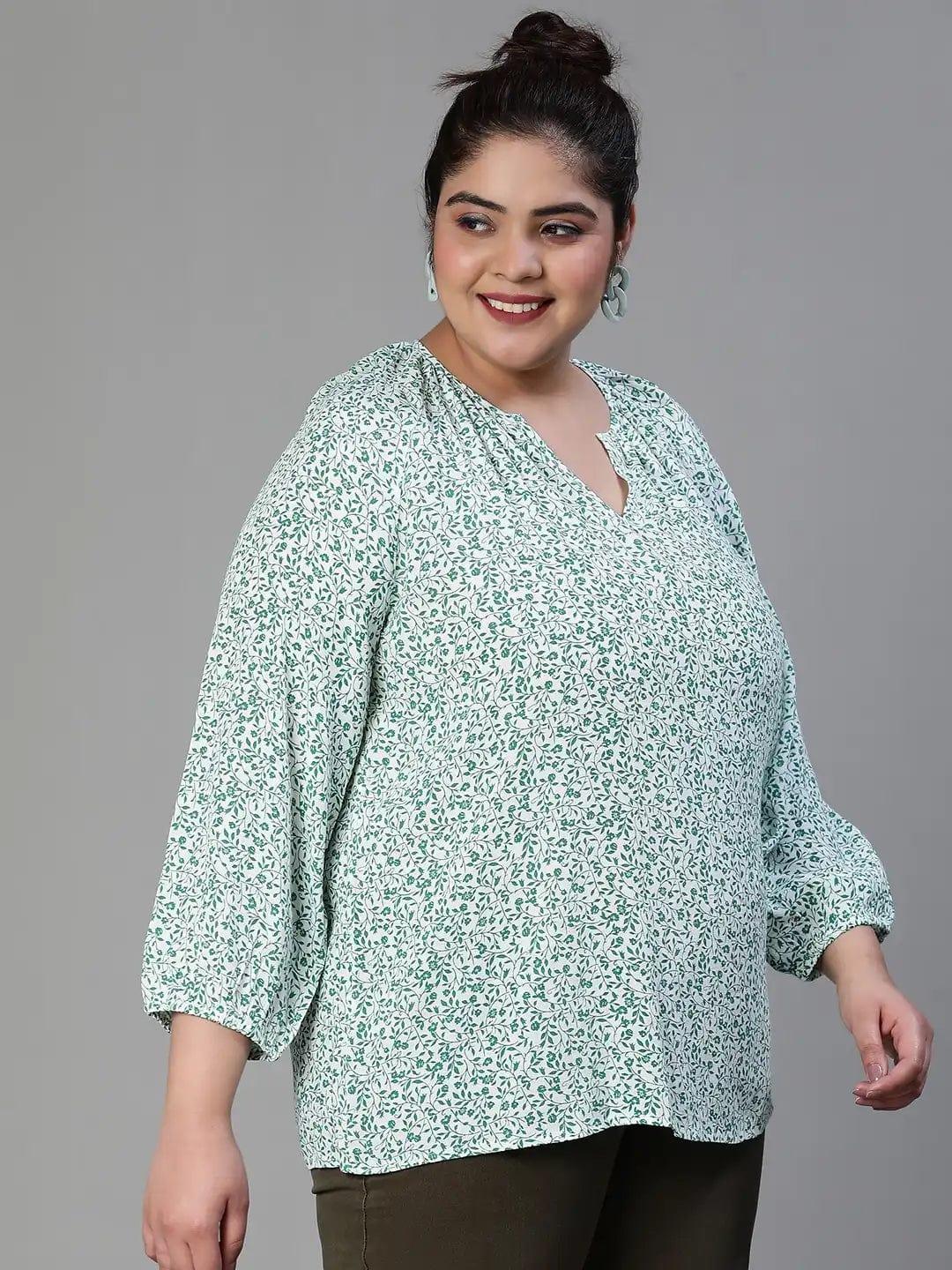 Shell-Out Floral Print Casual Cotton Plus Size Loopy Top Now