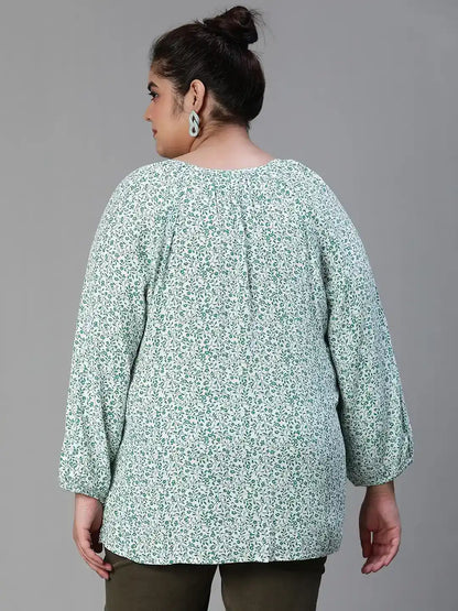 Shell-Out Floral Print Casual Cotton Plus Size Top Now