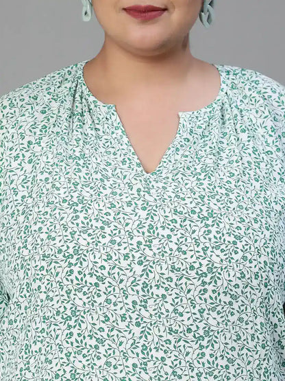 Shell-Out Floral Print Casual Cotton Plus Size Top Now