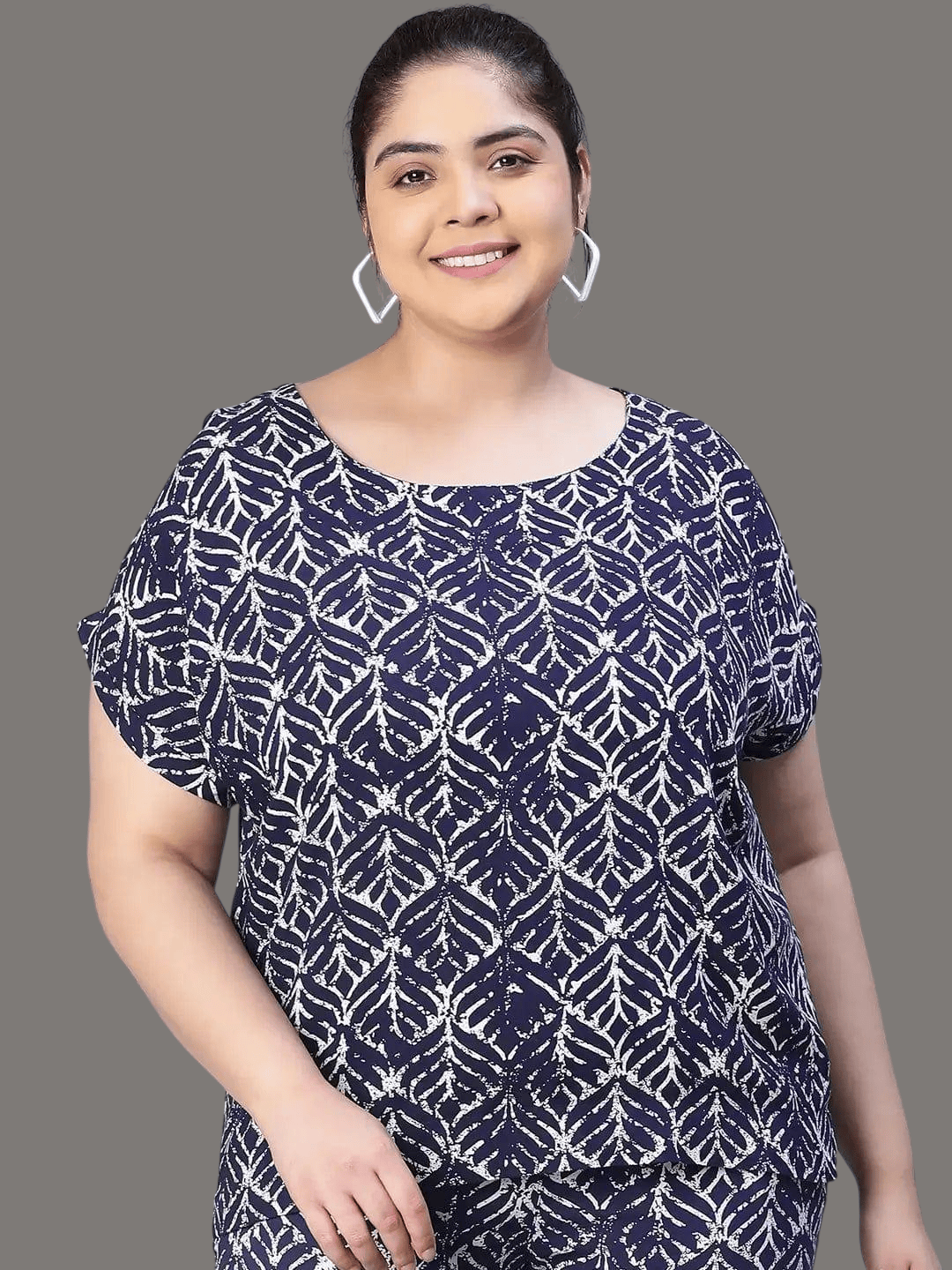 Plus Size Blue Floral Print Top