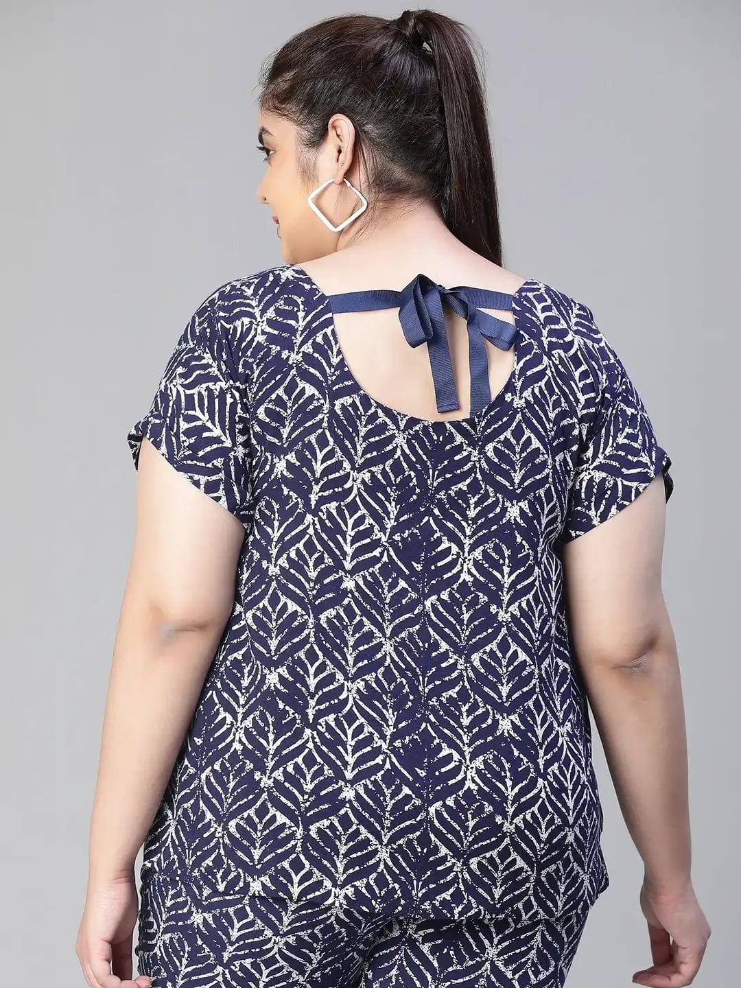 Casual Blue Floral Print Round Neck Short Sleeve Loopy Top