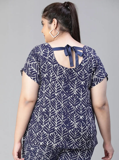 Casual Blue Floral Print Round Neck Short Sleeve Top