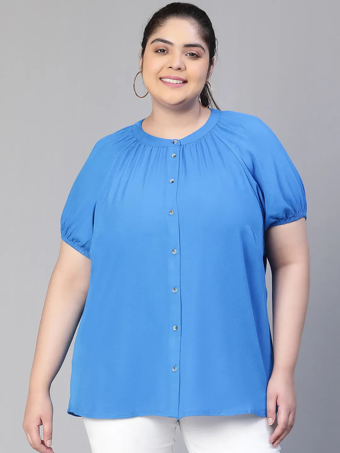 Meld Blue Solid Women Plus Size Shirt Top Today