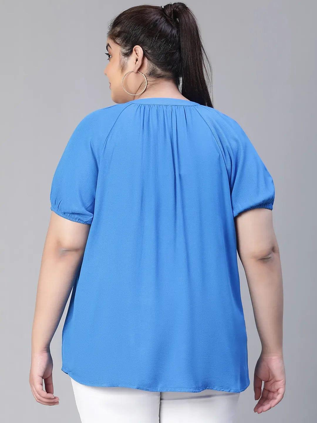 Meld Blue Solid Women Plus Size Shirt Loopy Top Today