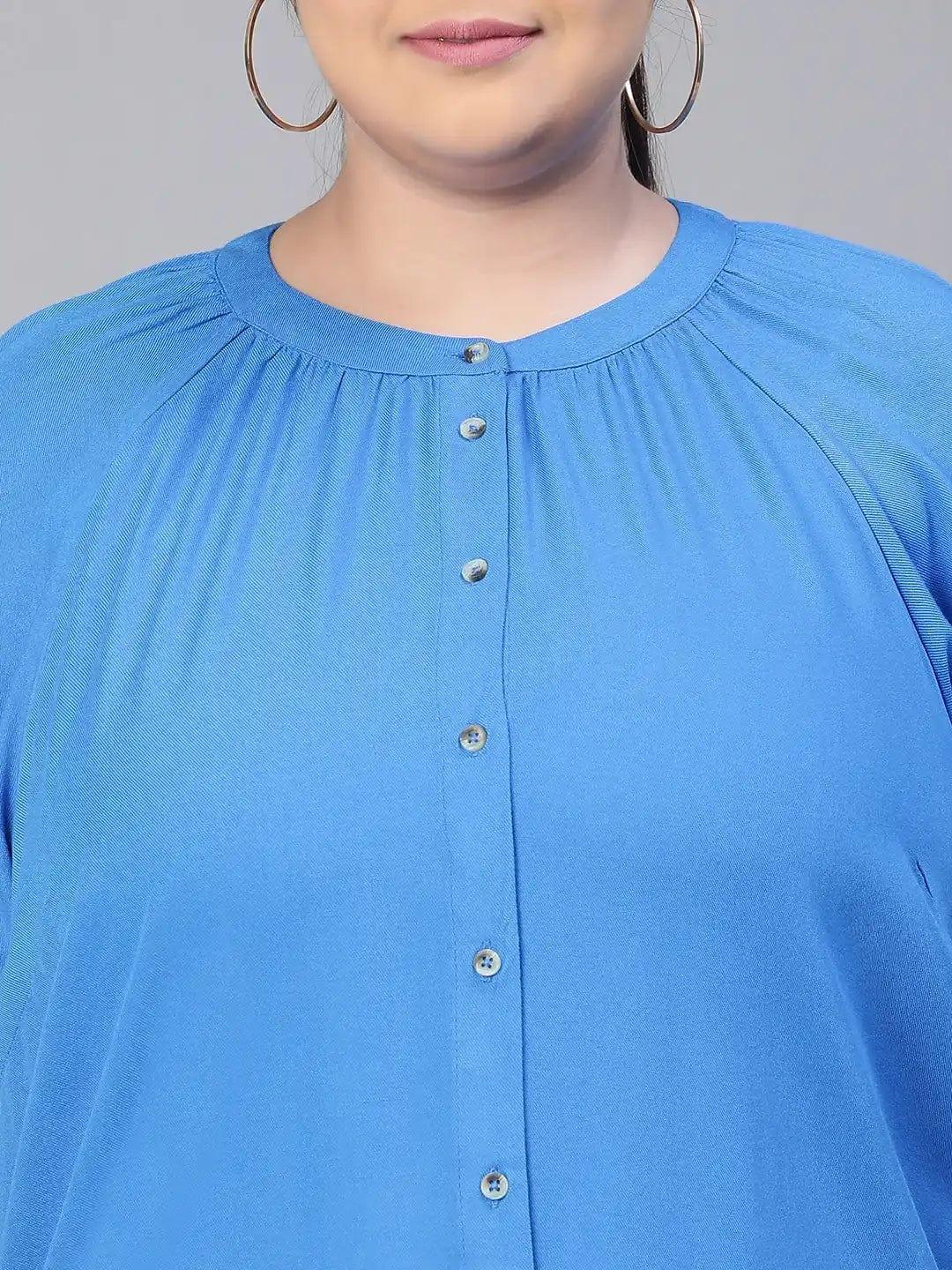 Meld Blue Solid Women Plus Size Shirt Loopy Top Today