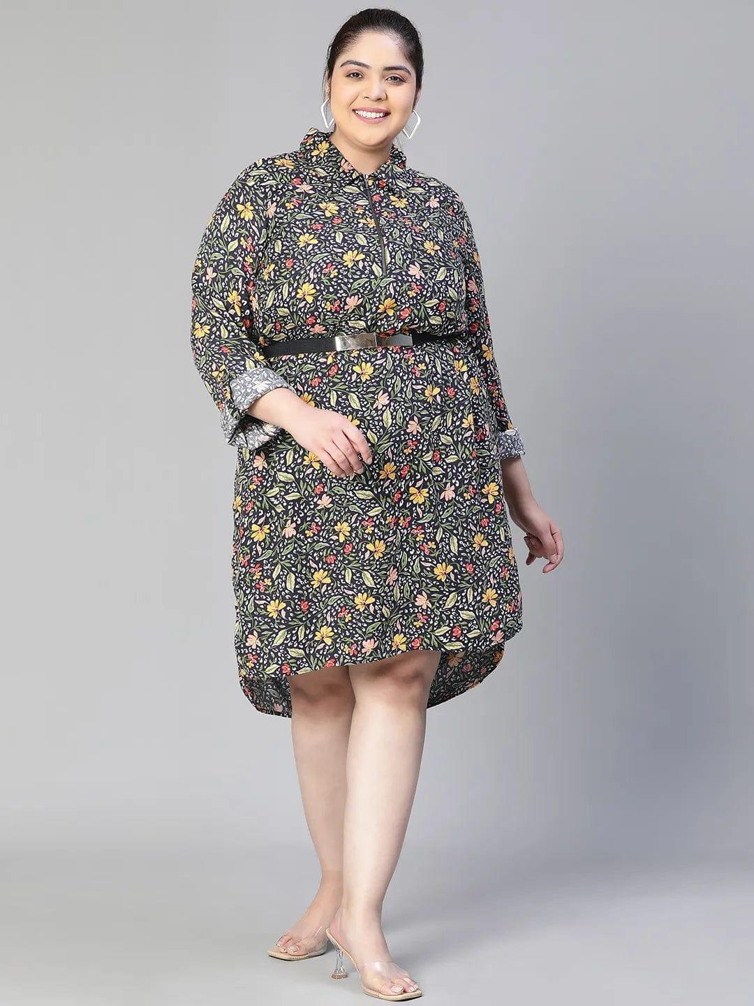 Magnitude Floral Print Zip Lined High-Low Plus Size Curvy Dress