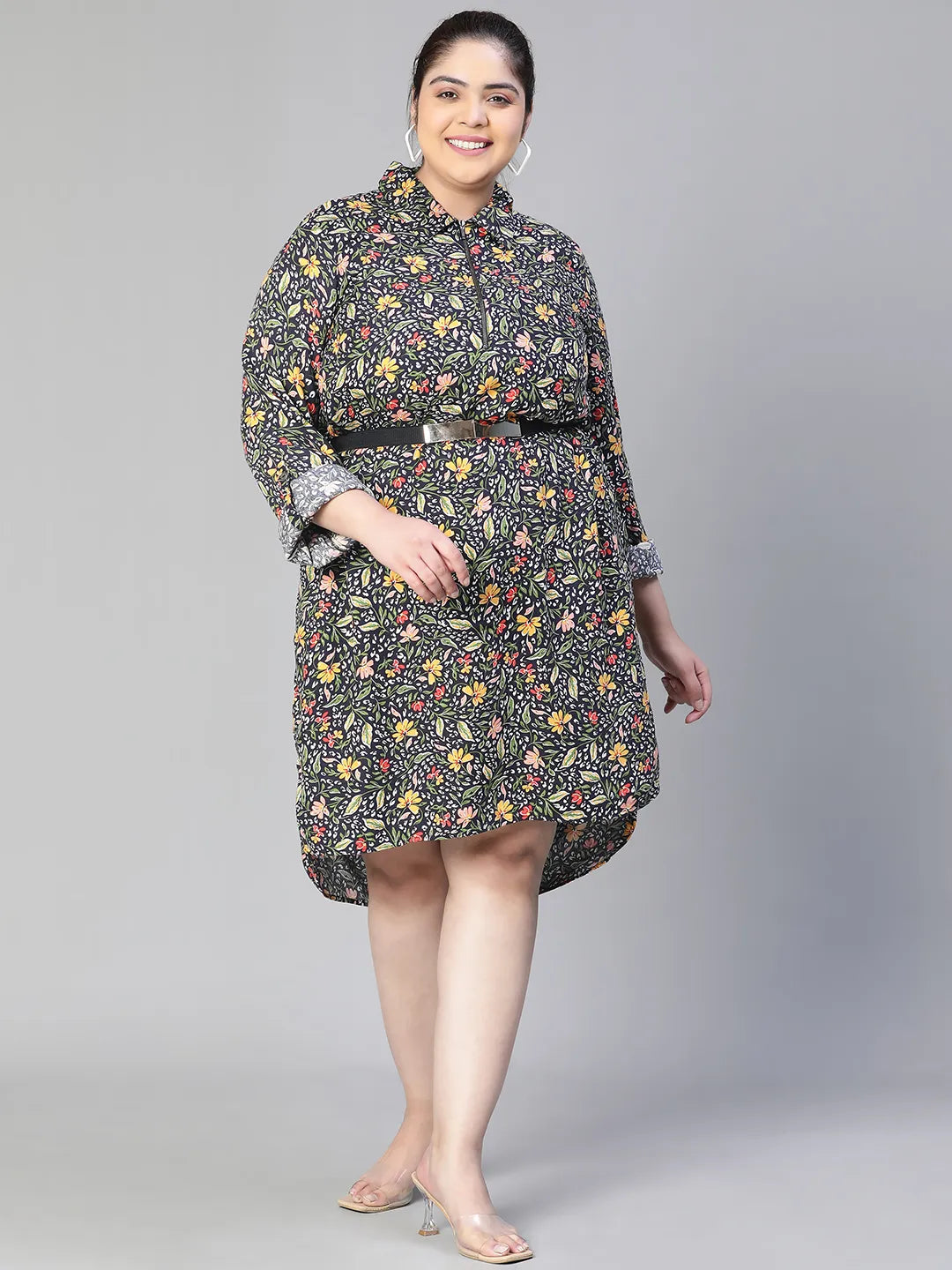 Magnitude Floral Print Zip Lined High-Low Plus Size Dress