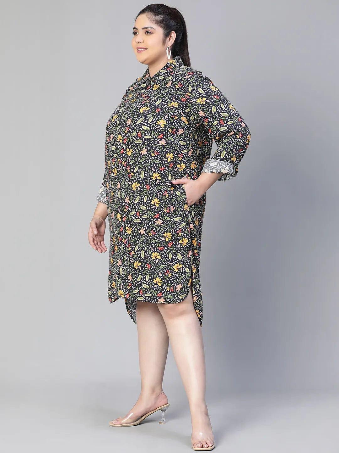 Magnitude Floral Print Zip Lined High-Low Plus Size Curvy Dress