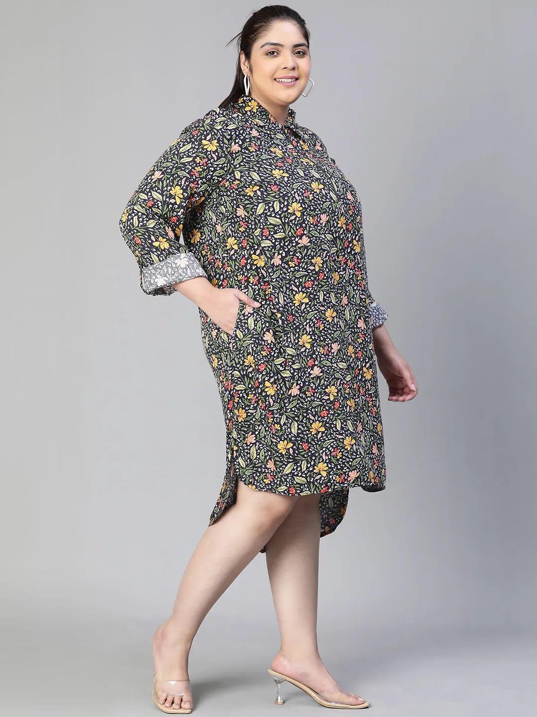 Magnitude Floral Print Zip Lined High-Low Plus Size Curvy Dress