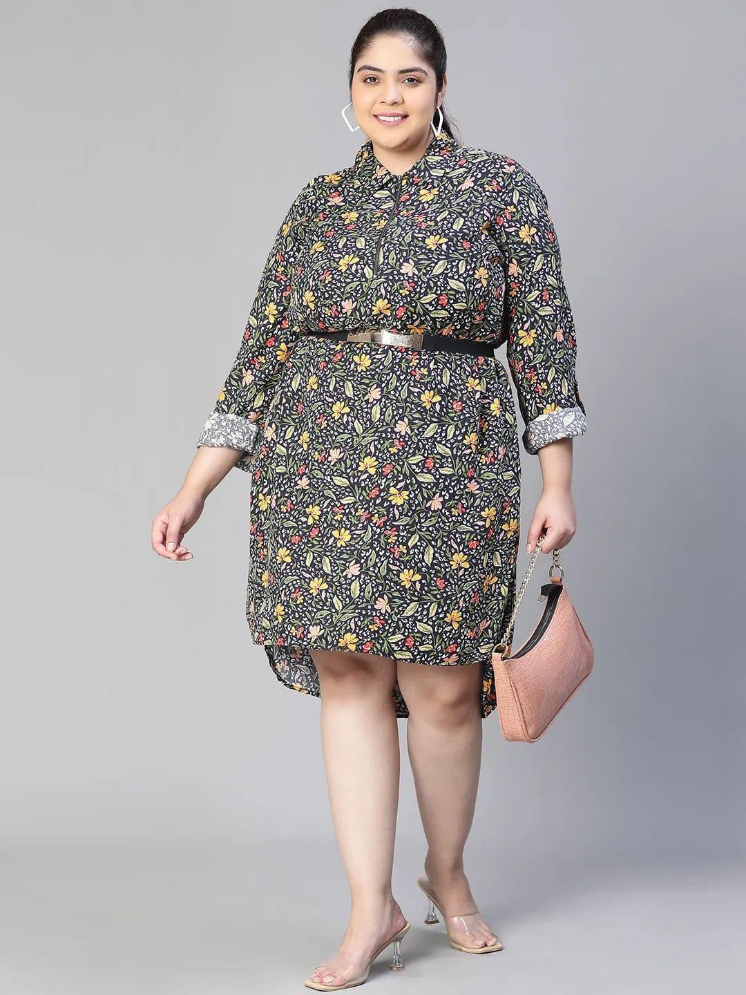 Magnitude Floral Print Zip Lined High-Low Plus Size Curvy Dress