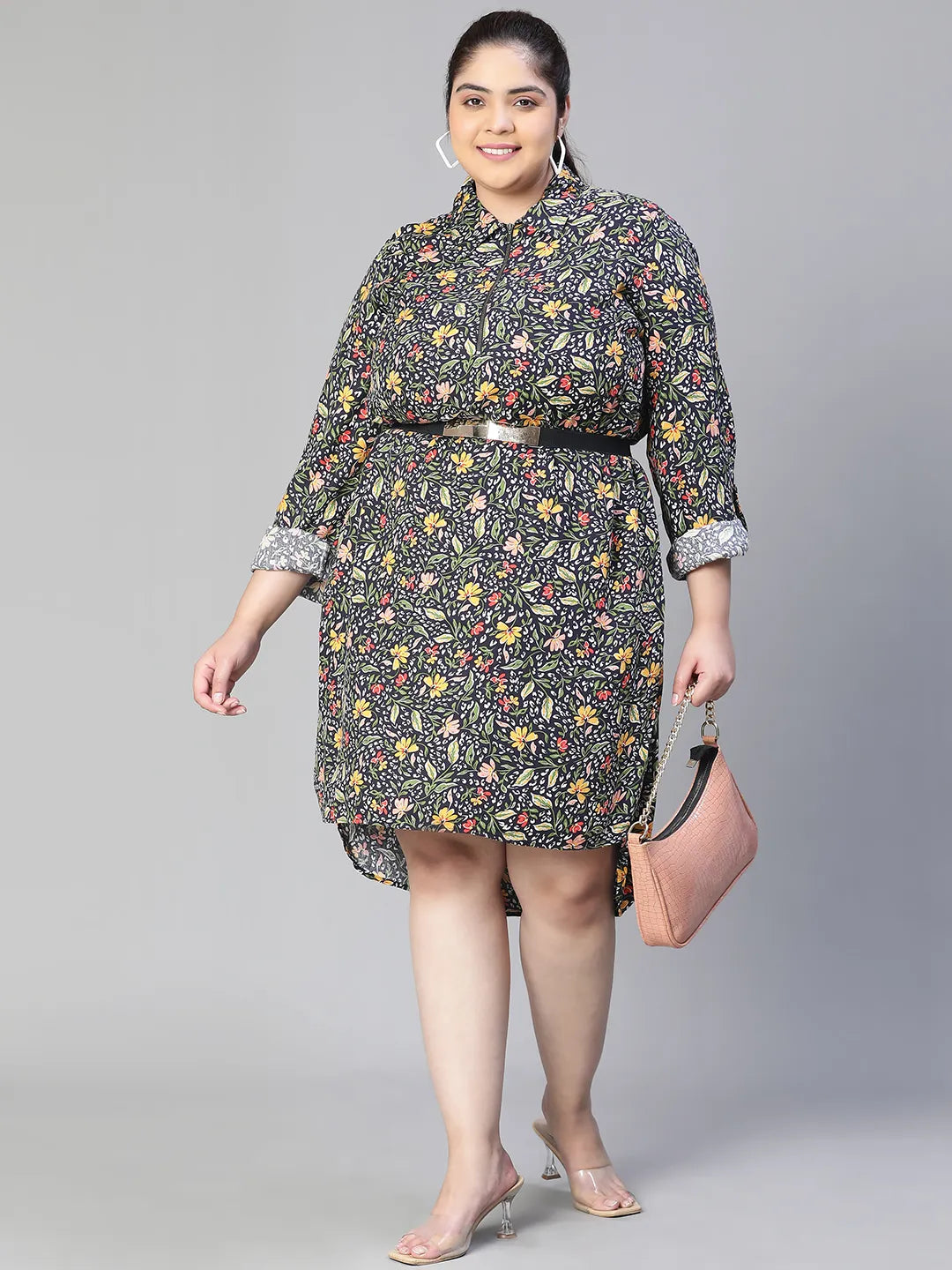 Magnitude Floral Print Zip Lined High-Low Plus Size Dress