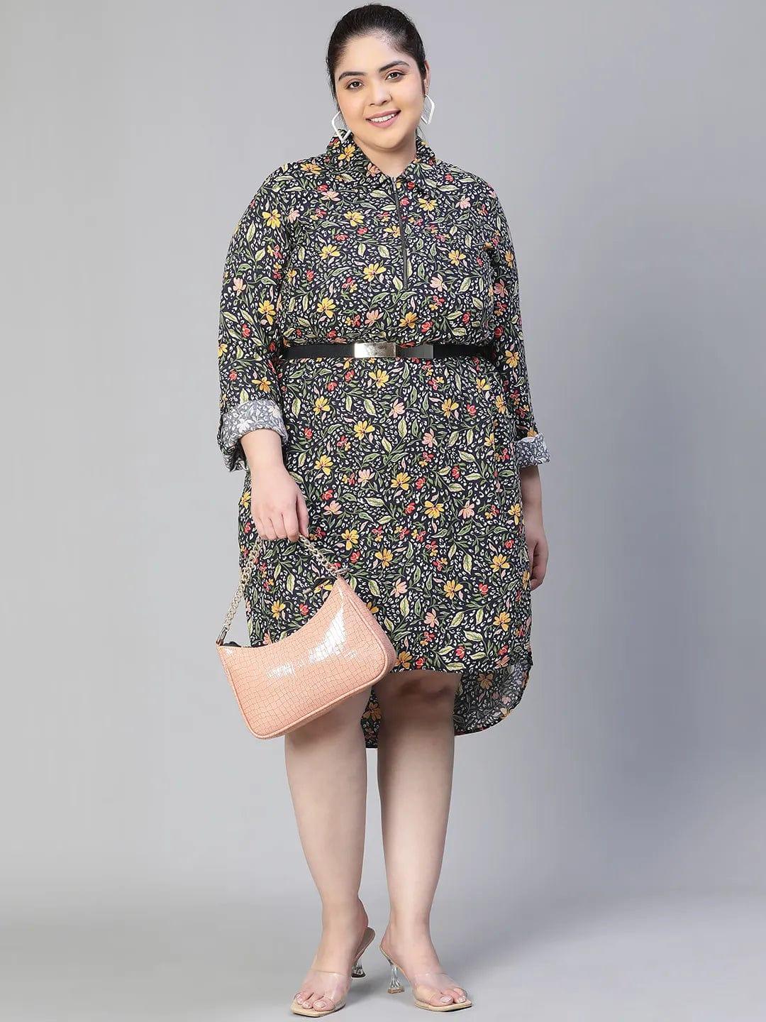 Magnitude Floral Print Zip Lined High-Low Plus Size Curvy Dress