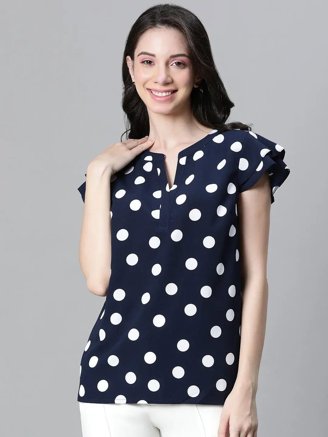 Swaggy Navy Blue Polka Dot Print Women Top