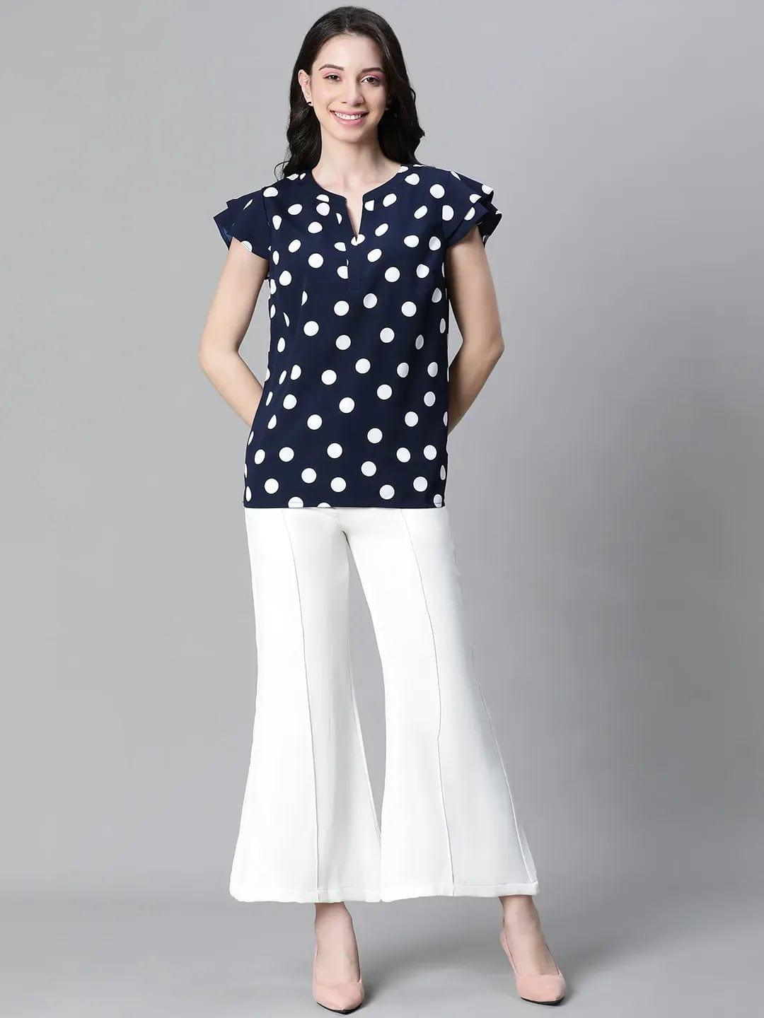 Swaggy Navy Blue Polka Dot Print Women Top