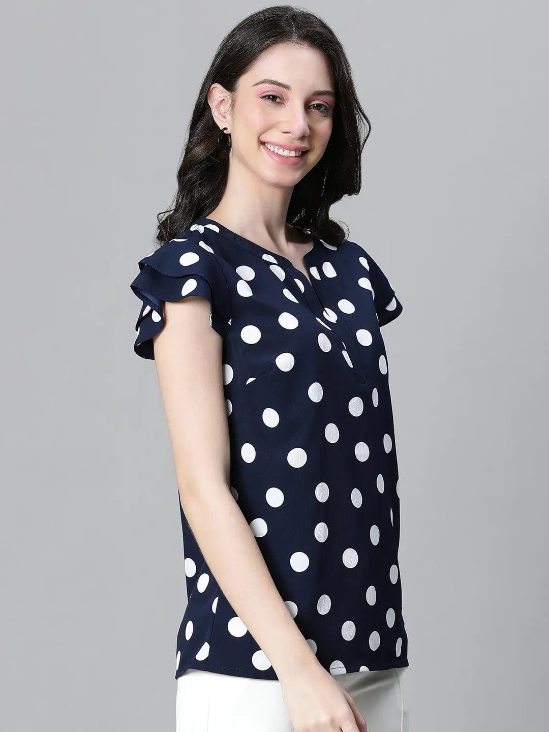 Swaggy Navy Blue Polka Dot Print Women Top