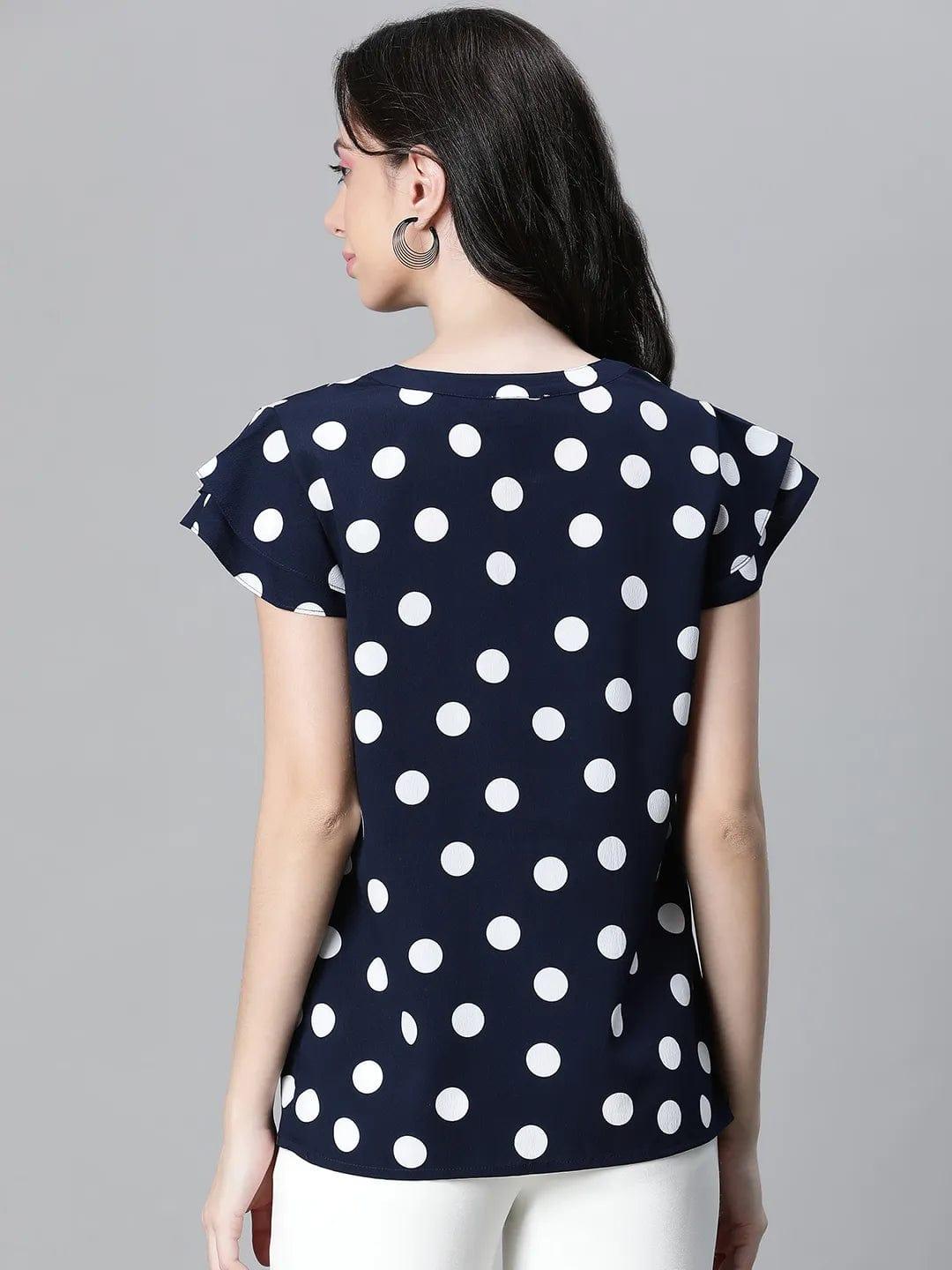 Swaggy Navy Blue Polka Dot Print Women Top