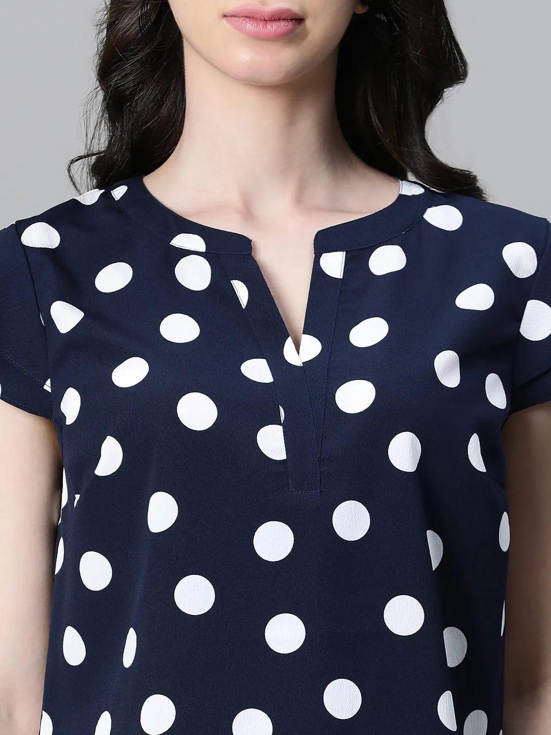 Swaggy Navy Blue Polka Dot Print Women Top