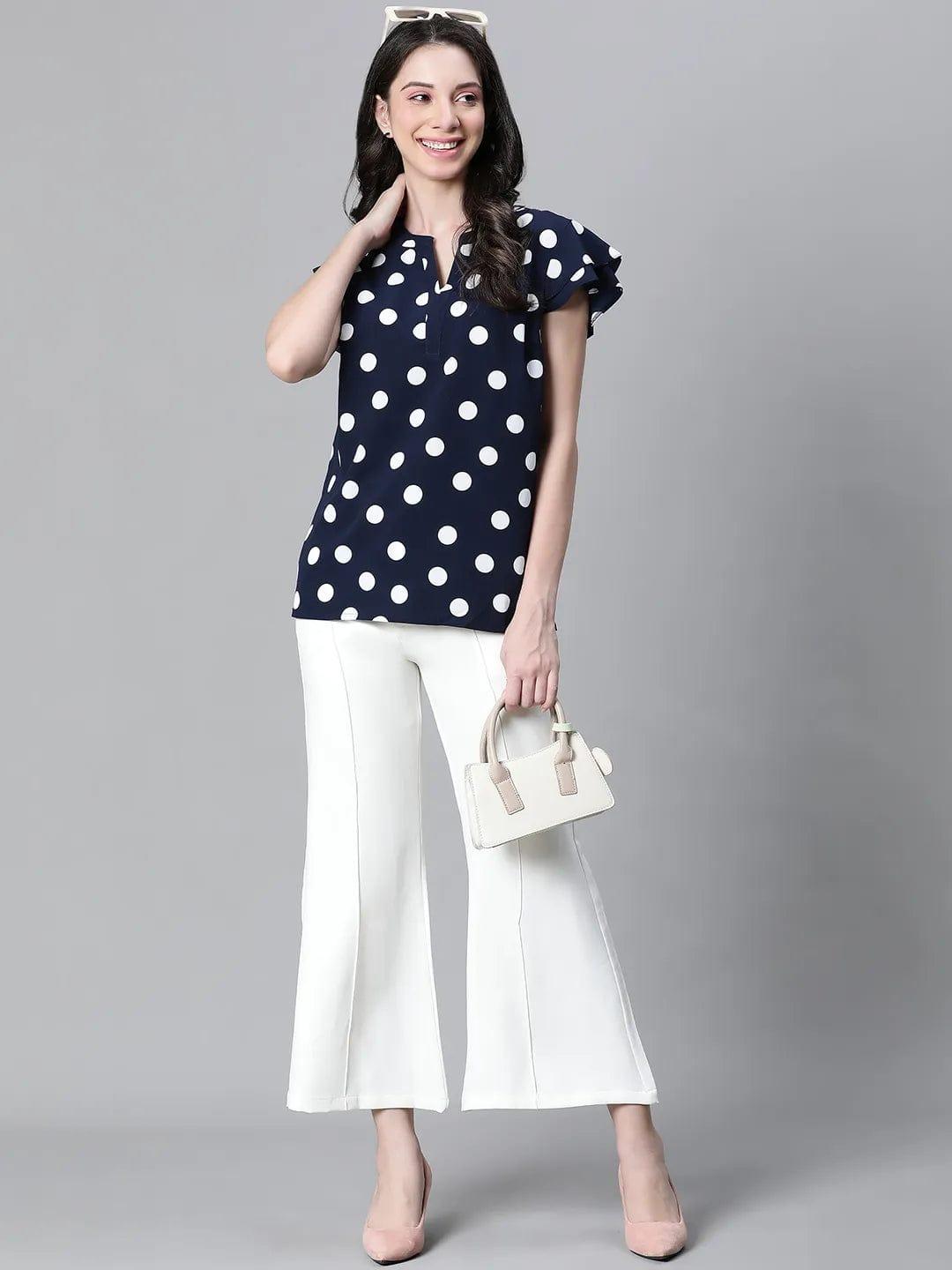 Swaggy Navy Blue Polka Dot Print Women Top