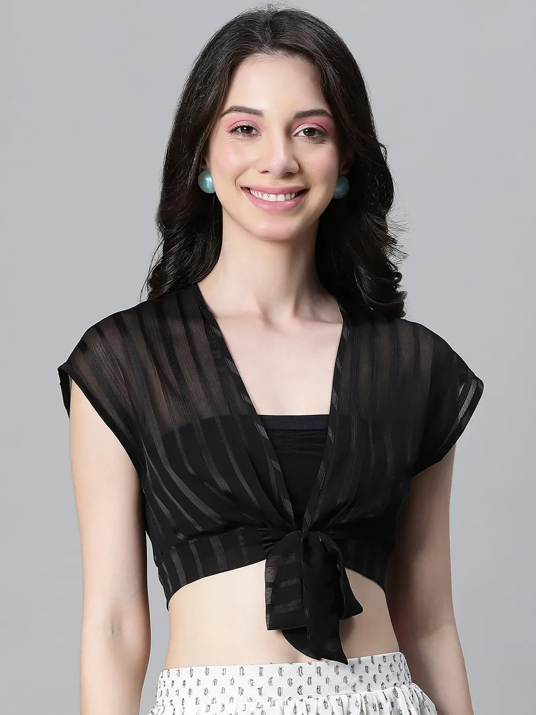 Finesse Black Tie-Knotted Women Partywear Crop Top