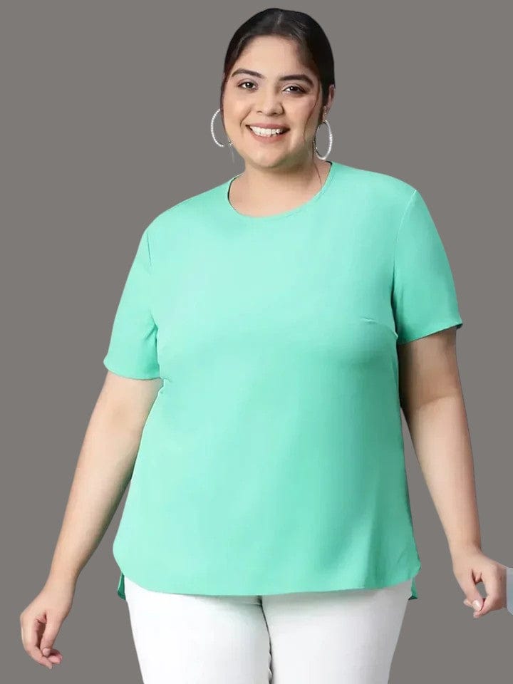 Plus Size Women Top - Neon Green Loopy Round Neck Casual Top