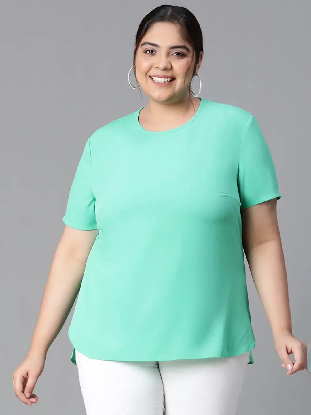 Neon Green Plain Plus Size Women Loopy Top