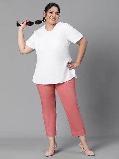 Snowy White Plain Plus Size Women Top