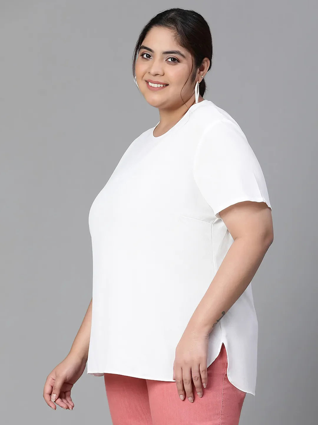 Snowy White Plain Plus Size Women Top