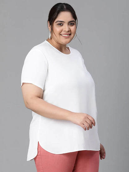 Snowy White Plain Plus Size Women Top