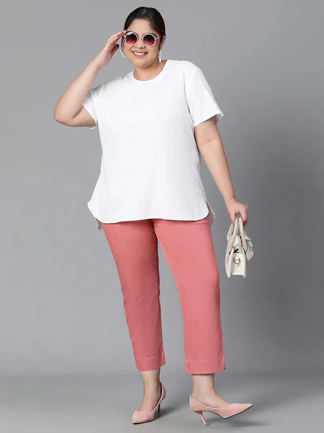 Snowy White Plain Plus Size Women Top