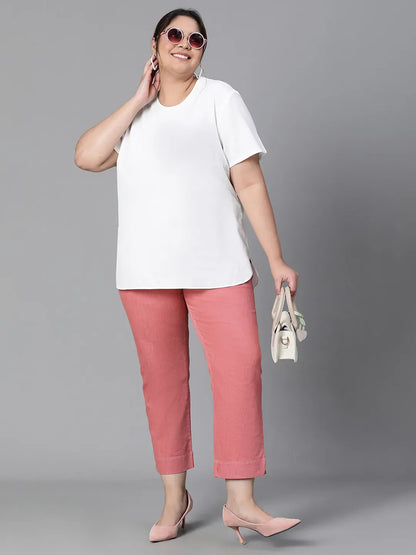 Snowy White Plain Plus Size Women Top