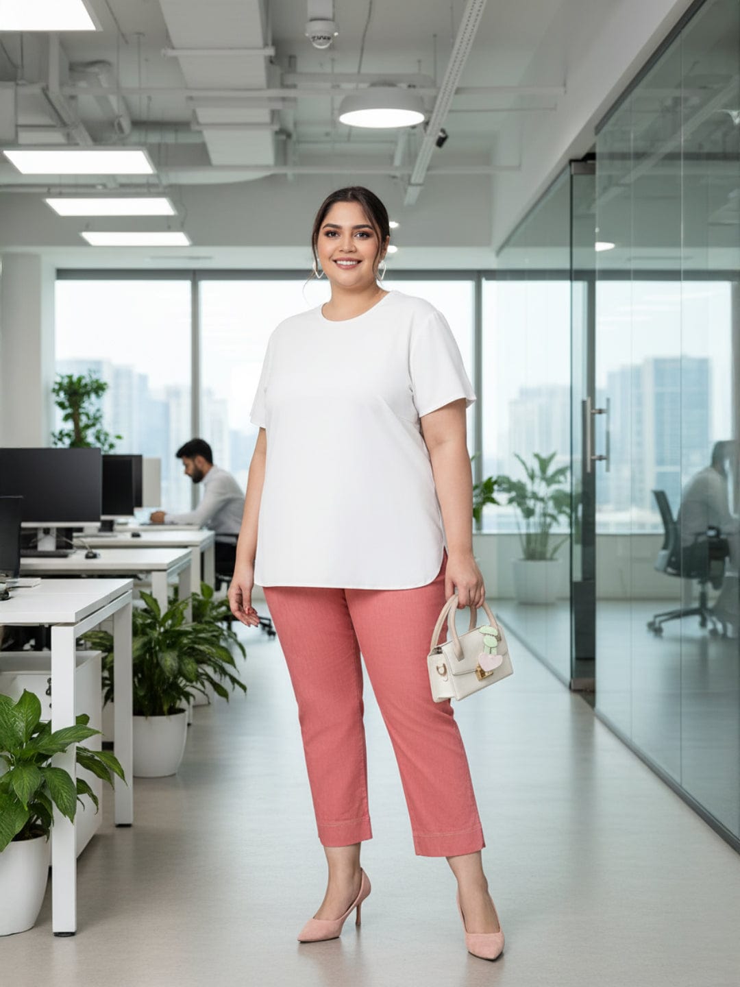 Snowy White Plain Plus Size Women Loopy Top