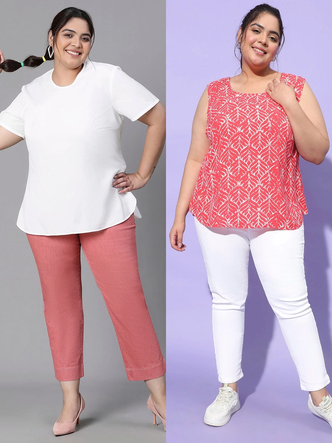 White & red plus size  top combo set