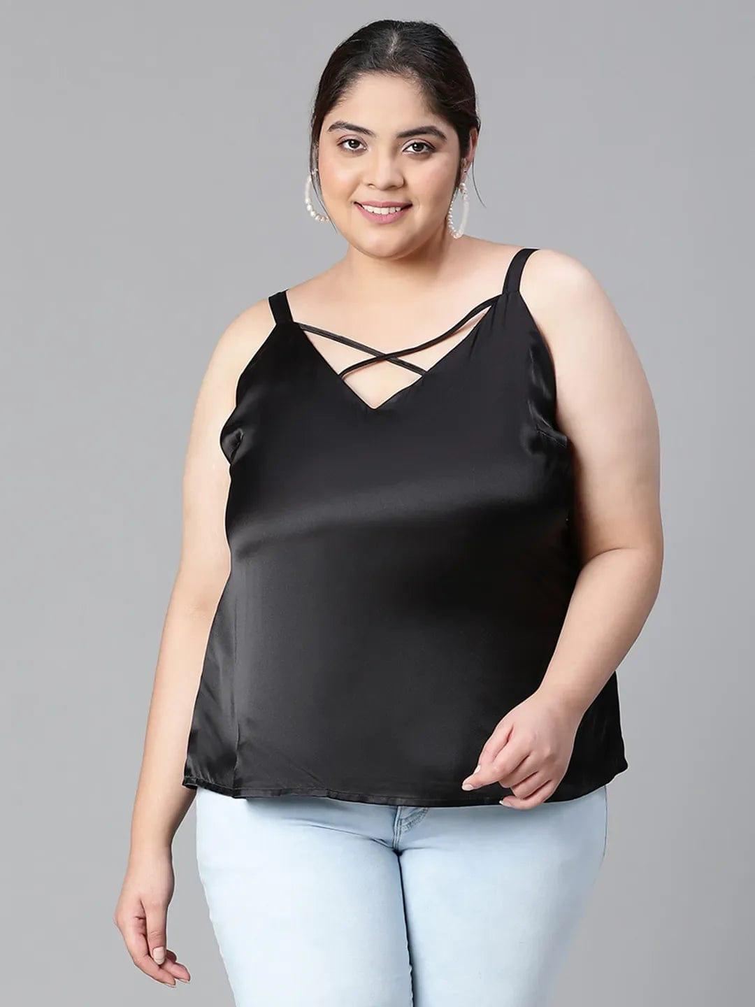 Heartily Black Criss Cross Back plus Size Loopy Top