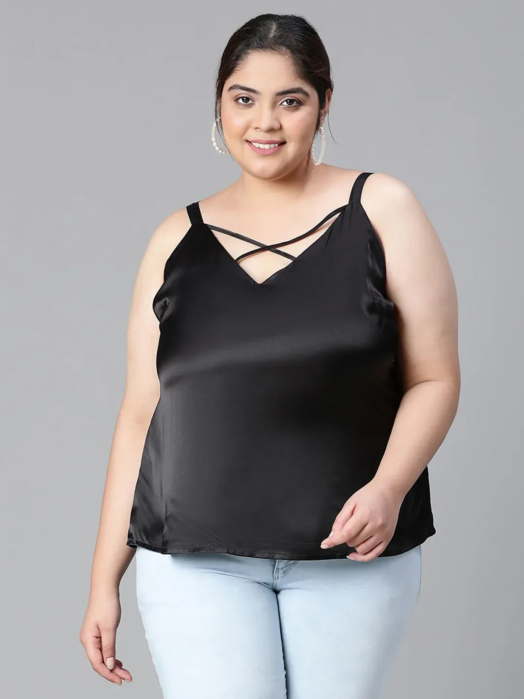 Heartily Black Criss Cross Back plus Size Top